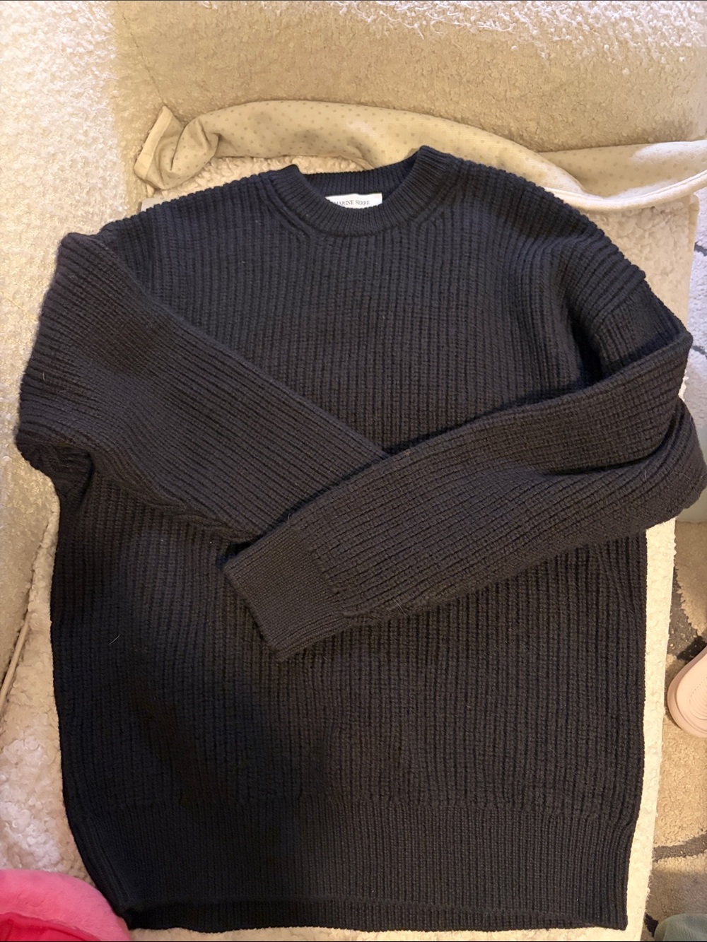 Marine Serre Wool Black Ribbed Crewneck Sweater